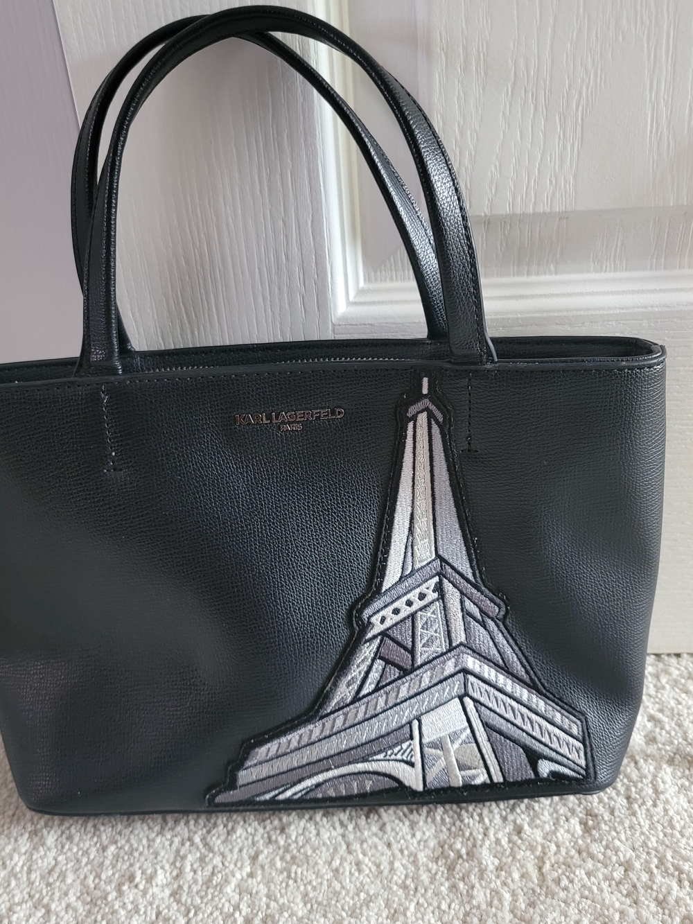 Karl Lagerfeld Black Tote with Eiffel Tower Patch